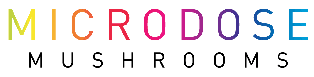 Text logo displaying the word "MICRODOSE" in a gradient of colors, followed by "PSYCHEDELIC INSIGHTS" in black below.